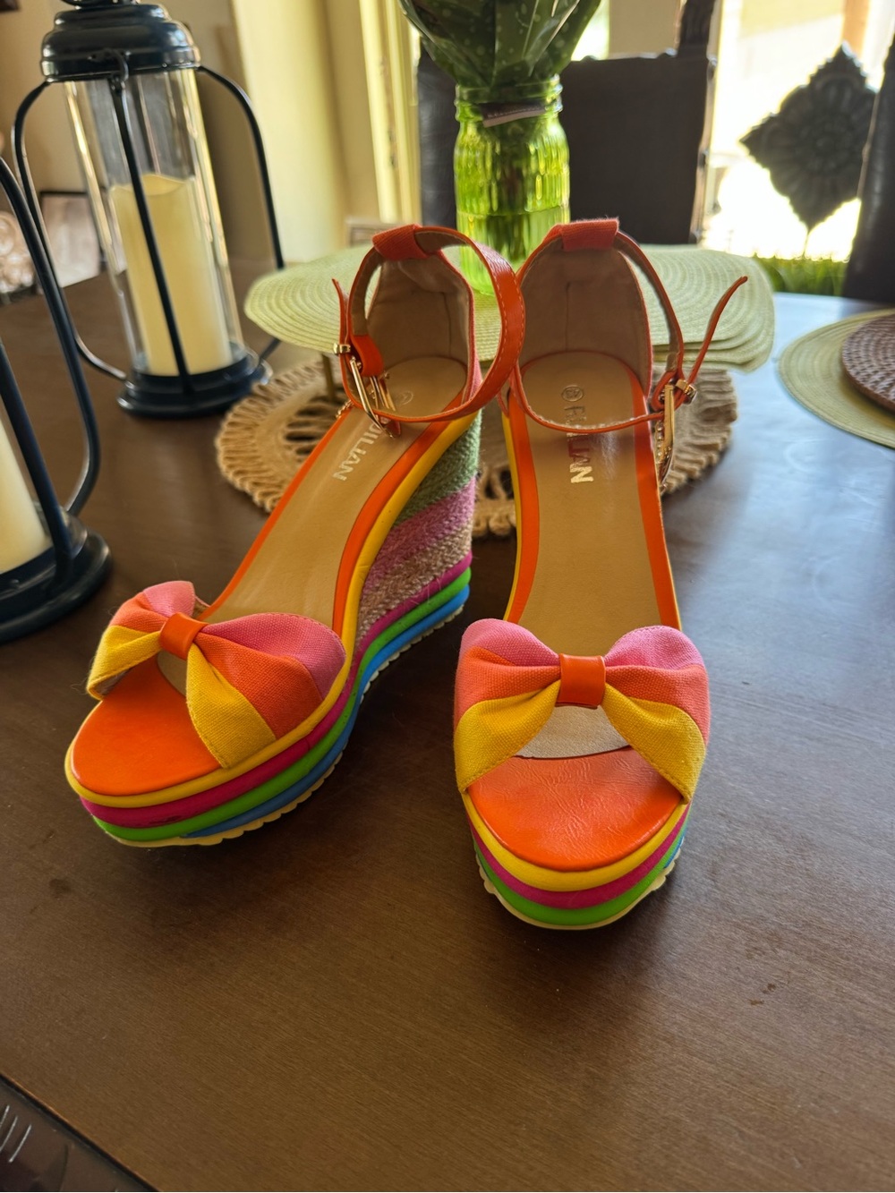 NWOT Ruilian Women’s Rainbow Platform Wedge Sandals
